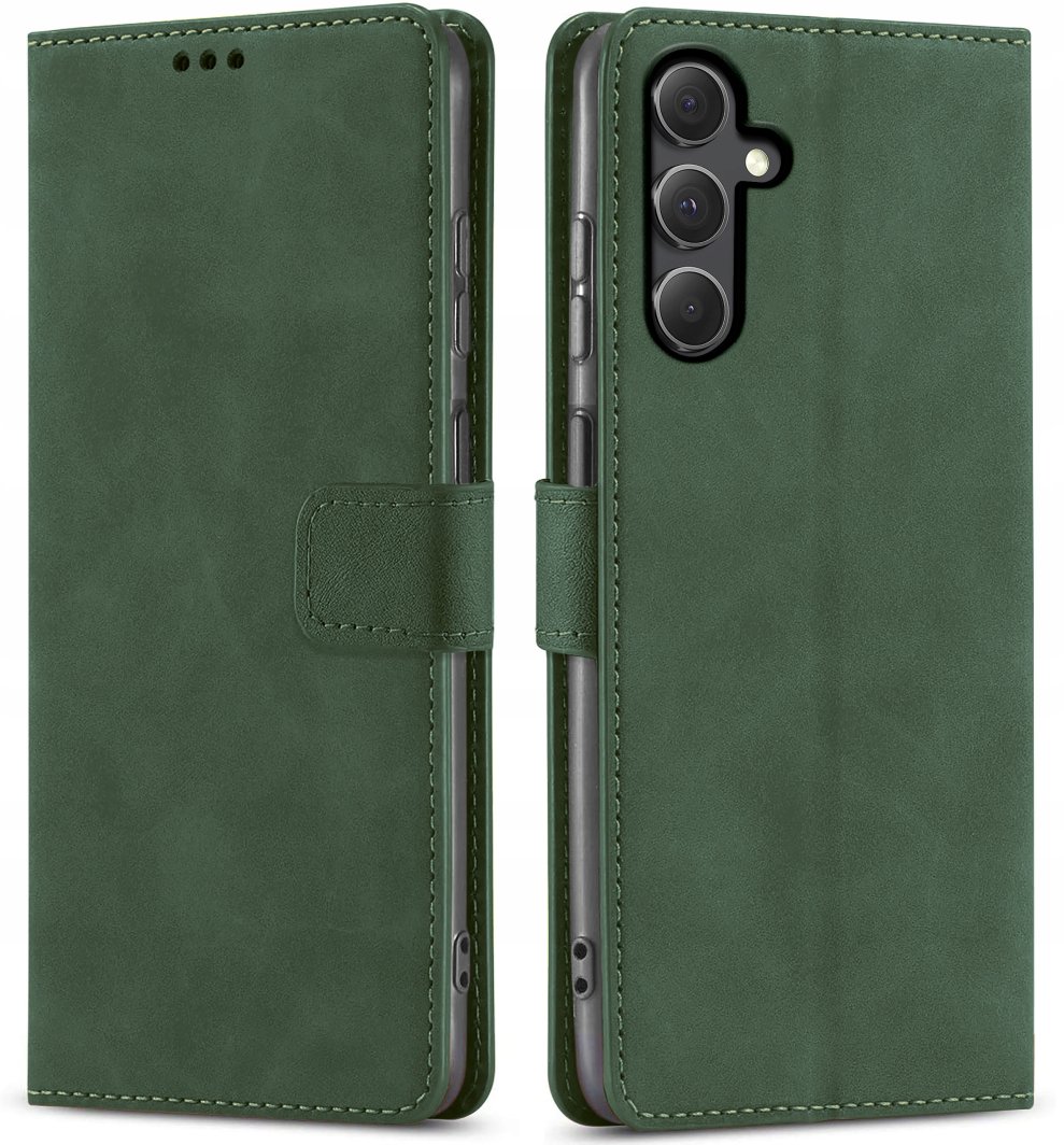 ETUI Z KLAPKĄ do Samsung A55 5G | ZIELONE ZAMYKANE CASE + SZKŁO 1