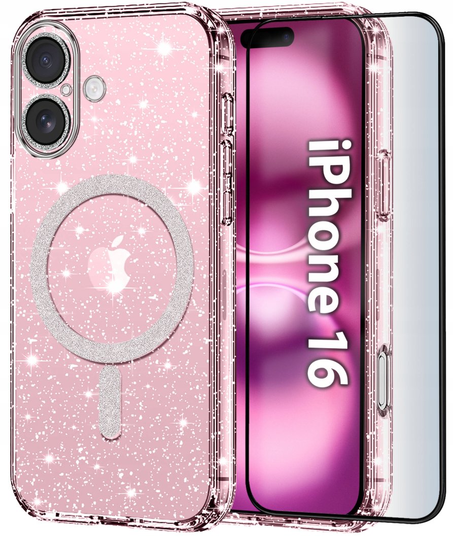 Etui do Apple iPhone 16 BROKATOWE do MagSafe CLEAR SHINE Szkło na ekran 1