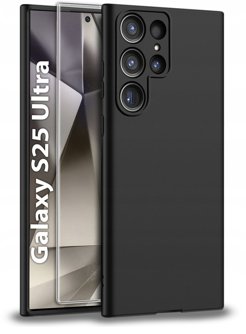 Etui do Samsung S25 Ultra CASE Gumowe CZARNE Matowe Silikon Slim + SZKŁO 9H 1
