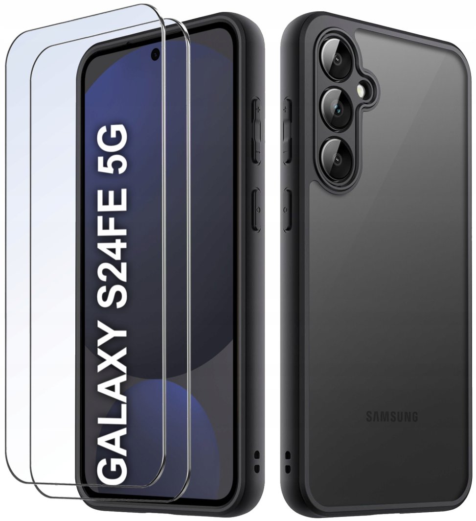 Etui do Samsung S24 FE MATOWE WZMACNIANE CZARNE ZESTAW 2x SZKŁO 1