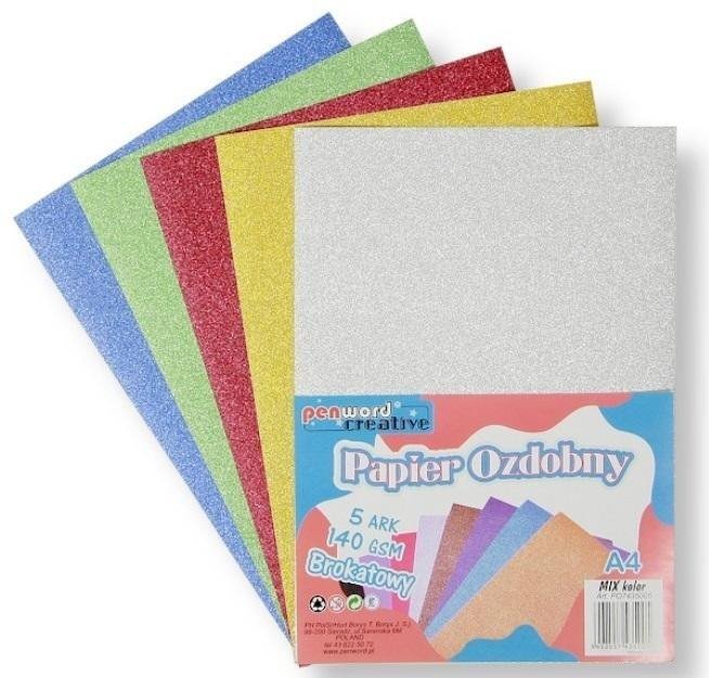 Papier ozdobny A4 brokatowy 5 kolorów 1