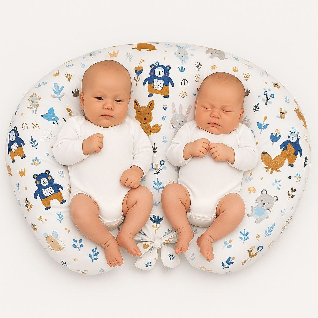 Poduszka rogal do karmienia bliźniąt + zdejmowana poszewka - misie granatowe 1