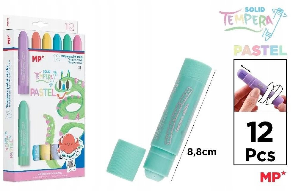 Farby tempera pastel w sztyfcie 12 kolorów 1
