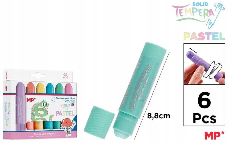 Farby tempera pastel w sztyfcie 6 kolorów 1