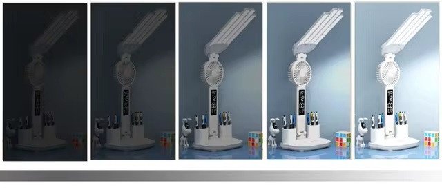 Lampka Biurkowa Szkolna na Biurko Zegar 4x panel LED wentylator 1