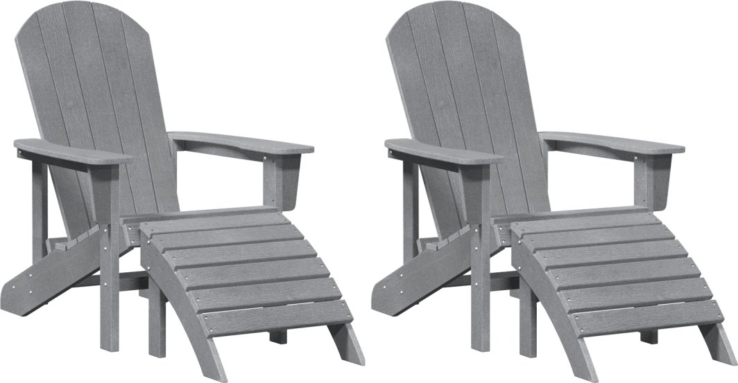 vidaXL Krzesła Adirondack z podnóżkami, 2 szt. jasnoszare z HDPE 1