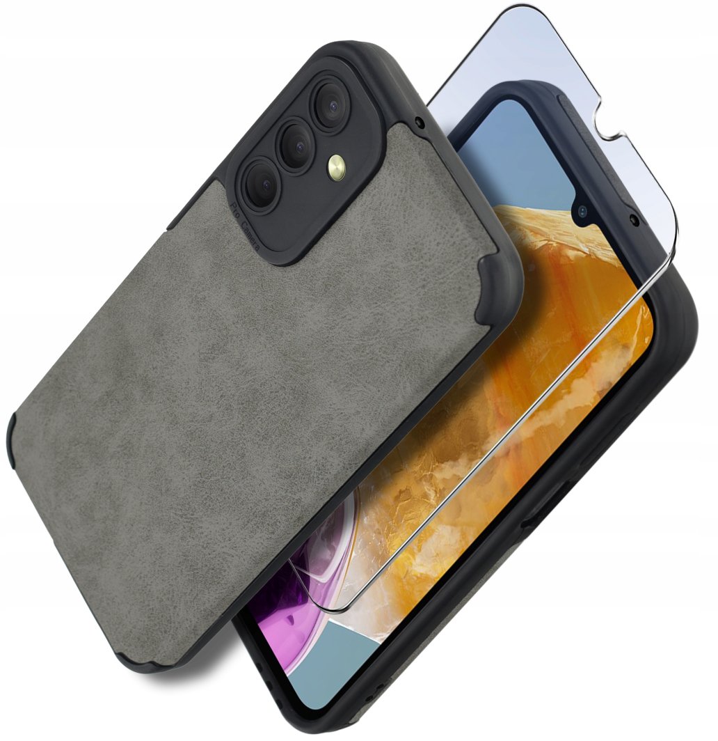 Etui do Samsung M15 5G silikonowe SKÓRZANE VINTAGE CASE + Szkło na ekran 9H 1