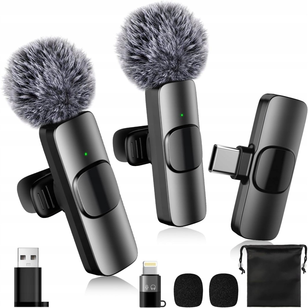 2x MIKROFON BEZPRZEWODOWY KRAWATOWY DO IPHONE TELEFONU KOMPUTERA USB-C 1