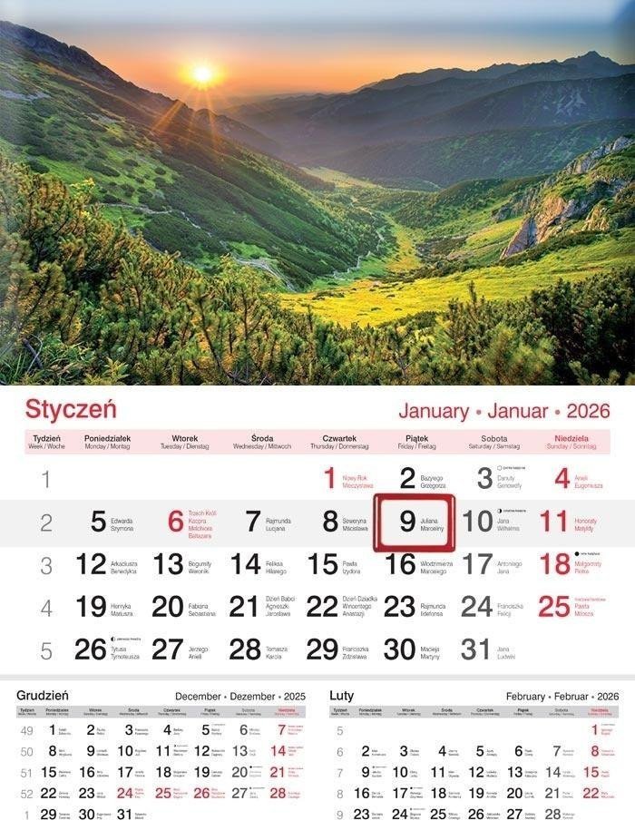 Kalendarz 2026 ścienny jednodzielny Góry 1