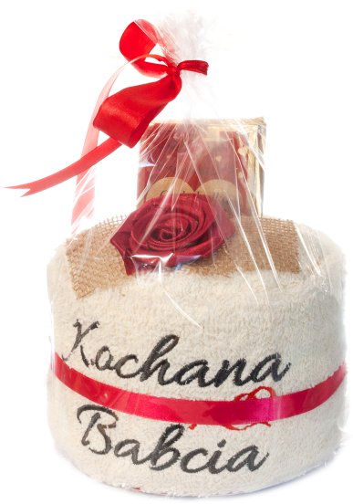 ręcznik ecru z haftem "Kochana Babcia" + słodycze 1