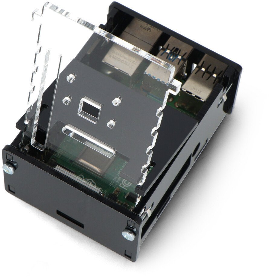 Obudowa do Raspberry Pi 4B z regulowanym mocowaniem na kamerę - czarna} 1