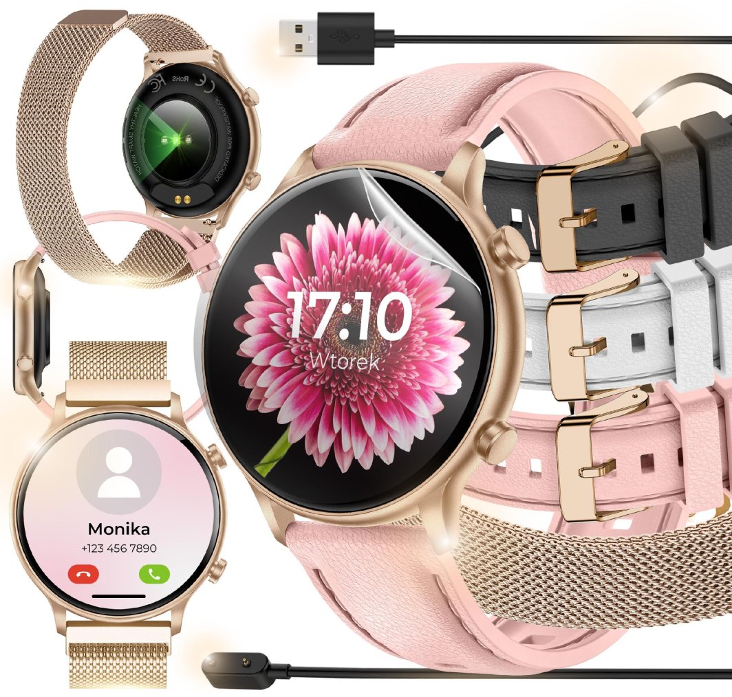 SMARTWATCH ZEGAREK DAMSKI POLSKIE MENU ROZMOWY POWIADOMIENIA SPORT ZŁOTY PL 1