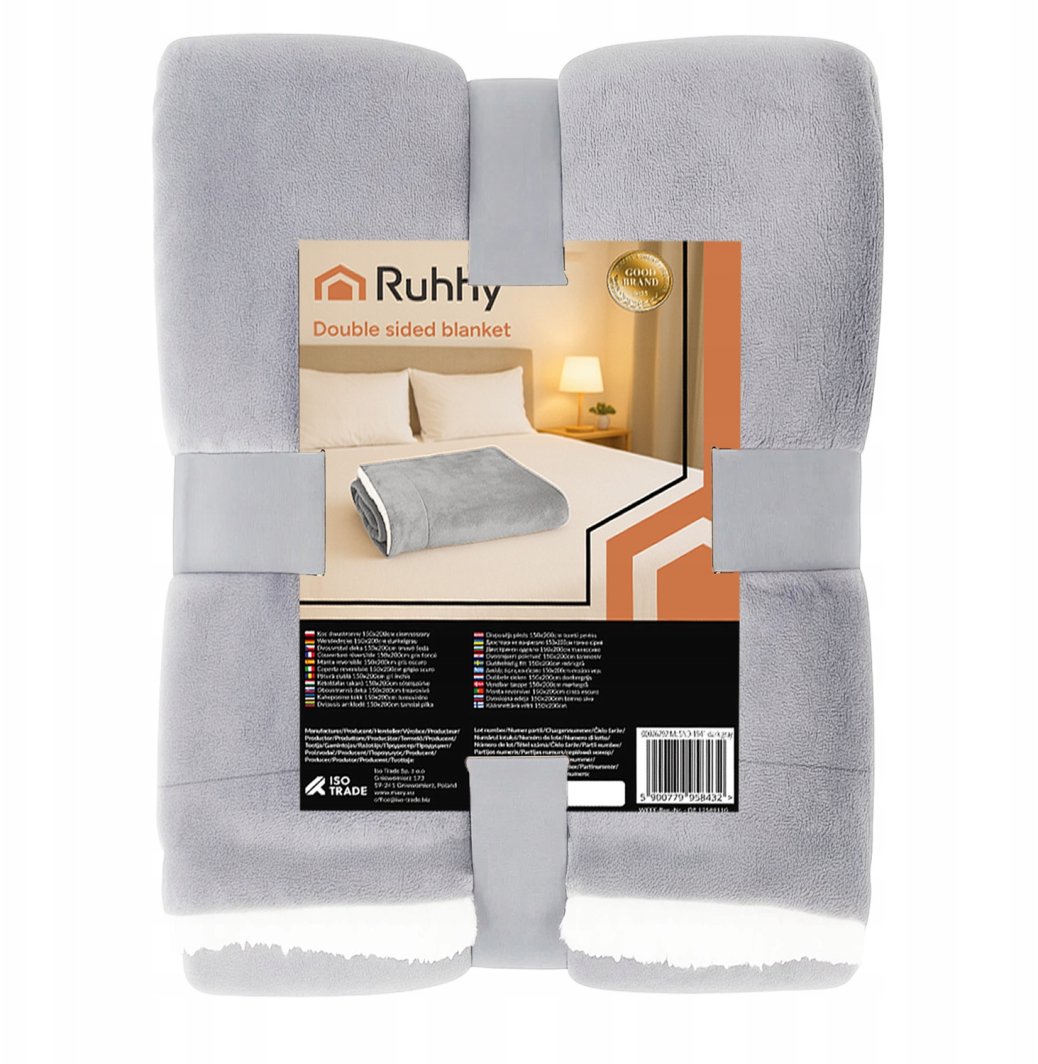 Koc dwustronny 150x200cm jasnoszary Ruhhy 26293 1