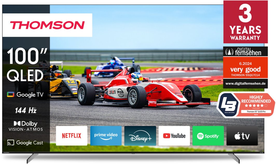 Thomson Q70 Series 100\" QLED PRO UHD GOOGLE SMART TV 2,54 m (100") 4K Ultra HD Wi-Fi Czarny 400 cd/m²