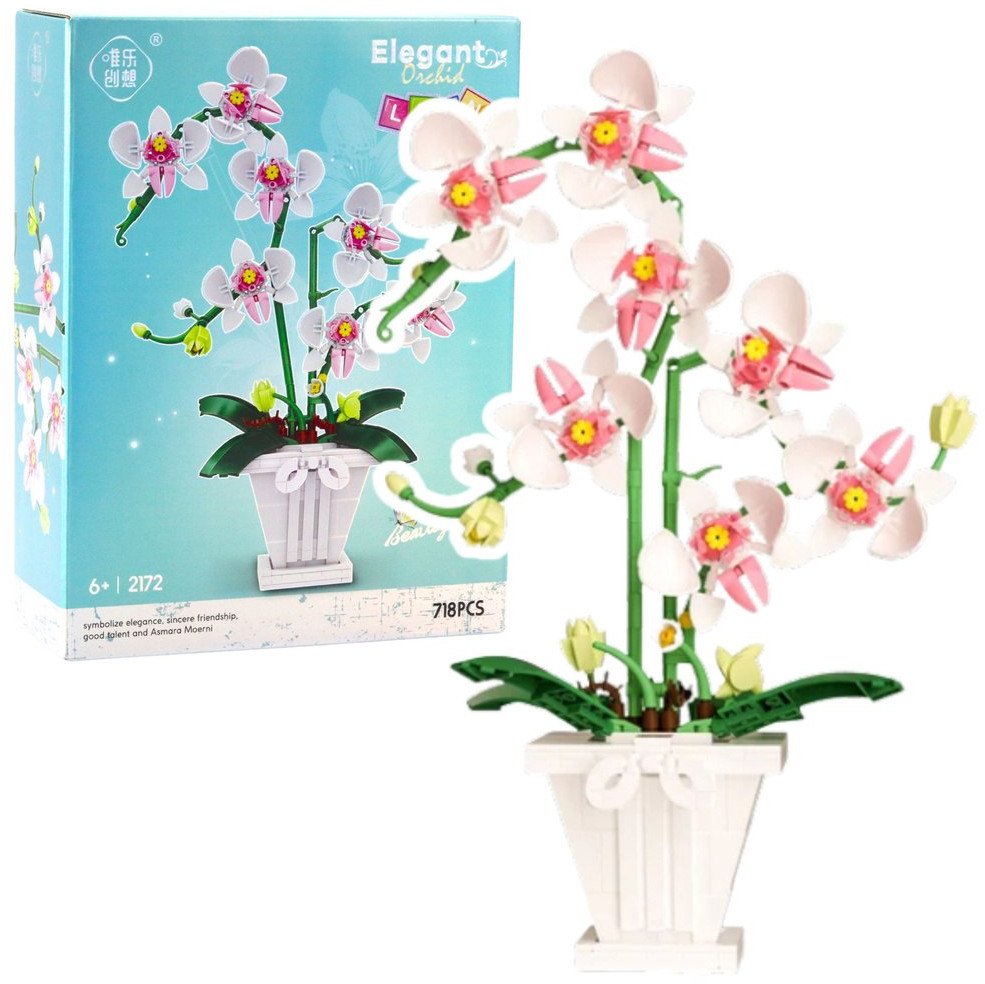 Klocki Konstrukcyjne Orchidea Storczyk W Doniczce Różowo-Biała 718 el. LEAN Toys