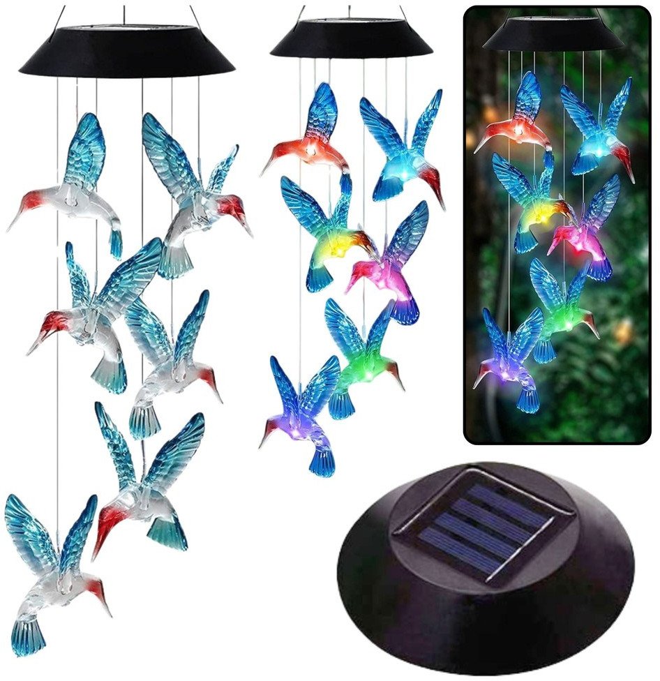 Lampki Solarne Ogrodowe LED Dzwonki Kolibry Niebieskie 70cm 1