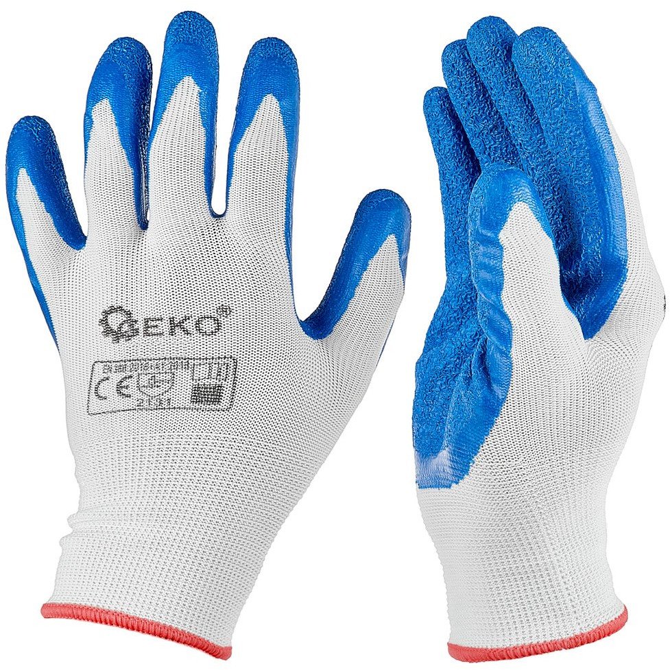 Rękawice ochronne poliestrowe r. 7 /latex biało-niebieskie/ (12/240) 1