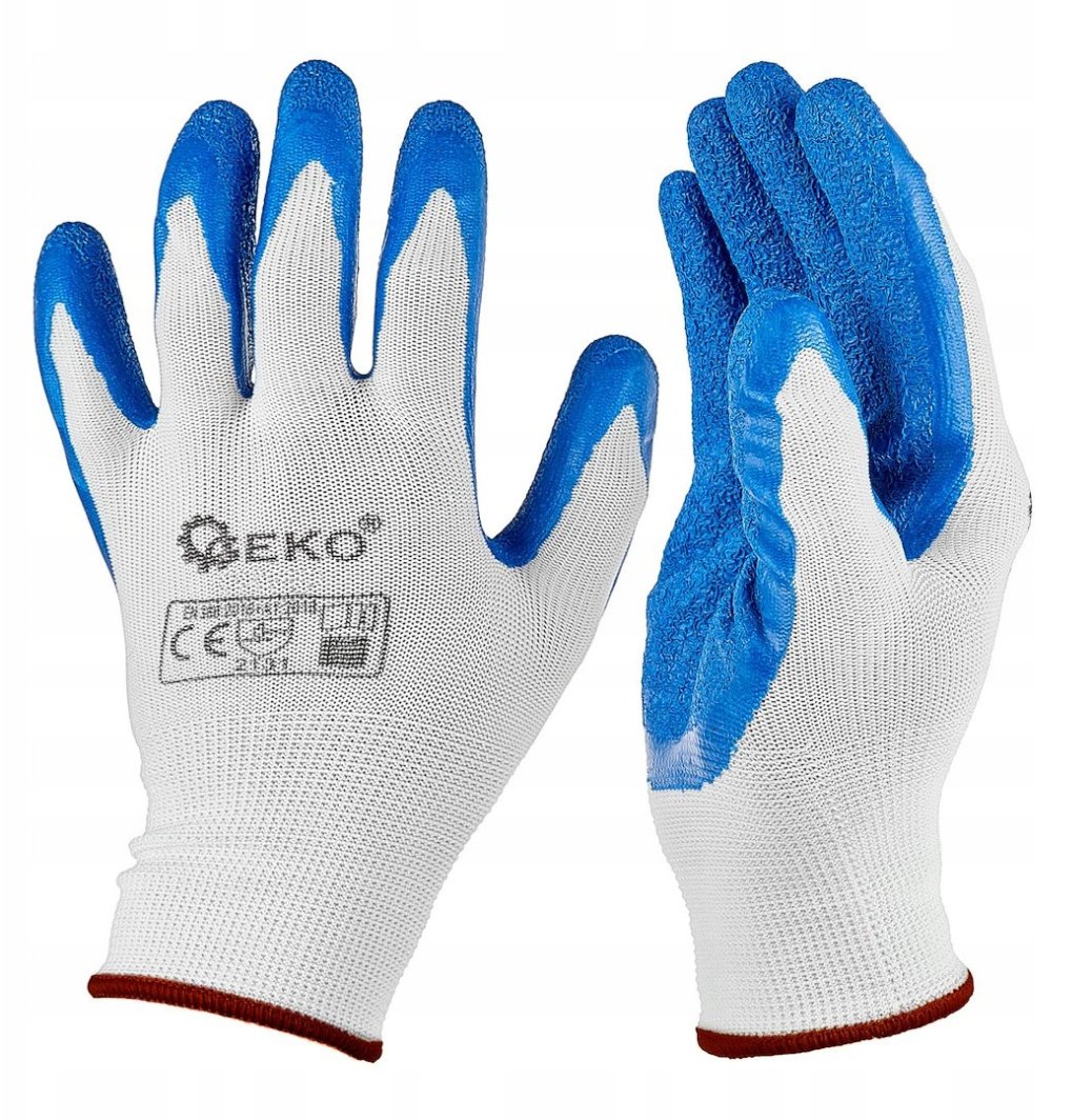 Rękawice ochronne poliestrowe r. 9 /latex biało-niebieskie/ (12/240) 1