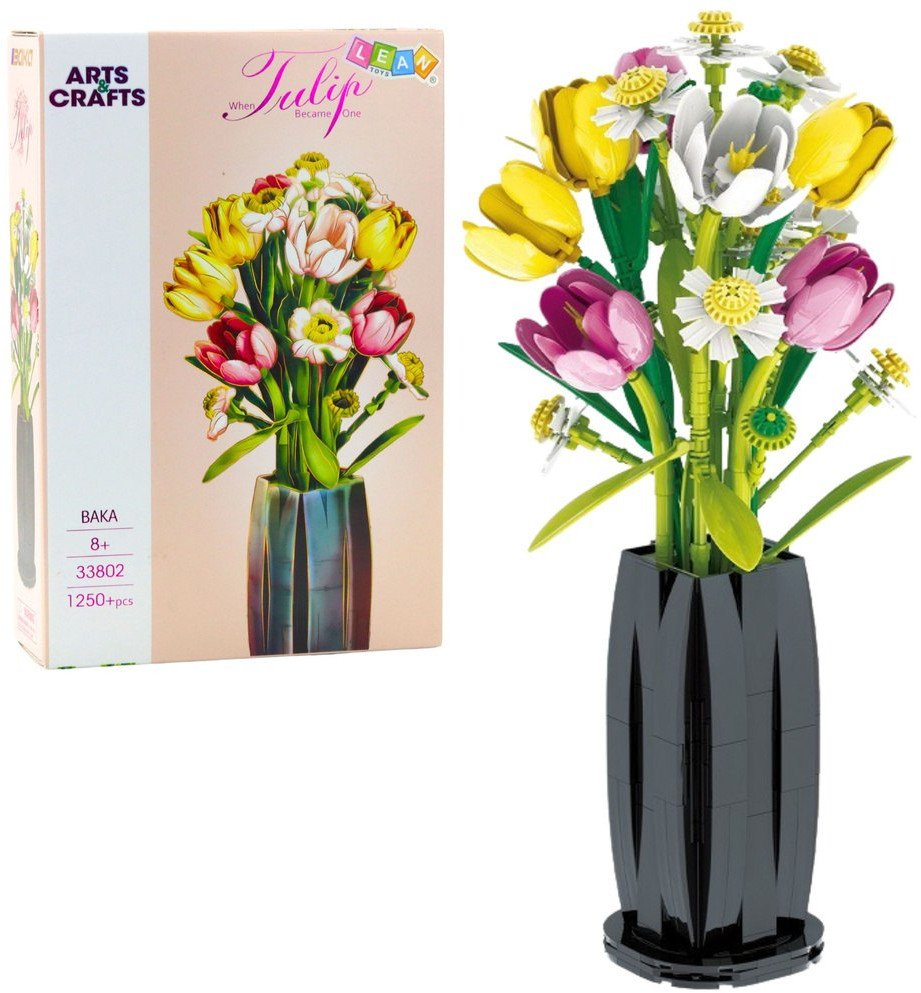 Klocki Konstrukcyjne Bukiet Tulipany W Wazonie 1250 el. LEAN Toys 1
