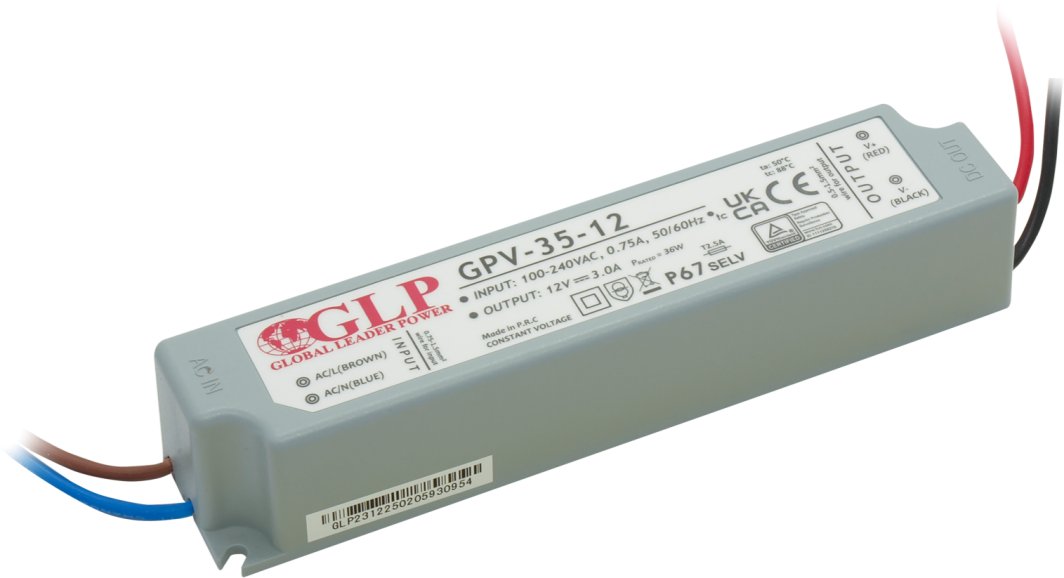 GLP power supply GPV series 12V/3A, CV, IP67 plastic 1