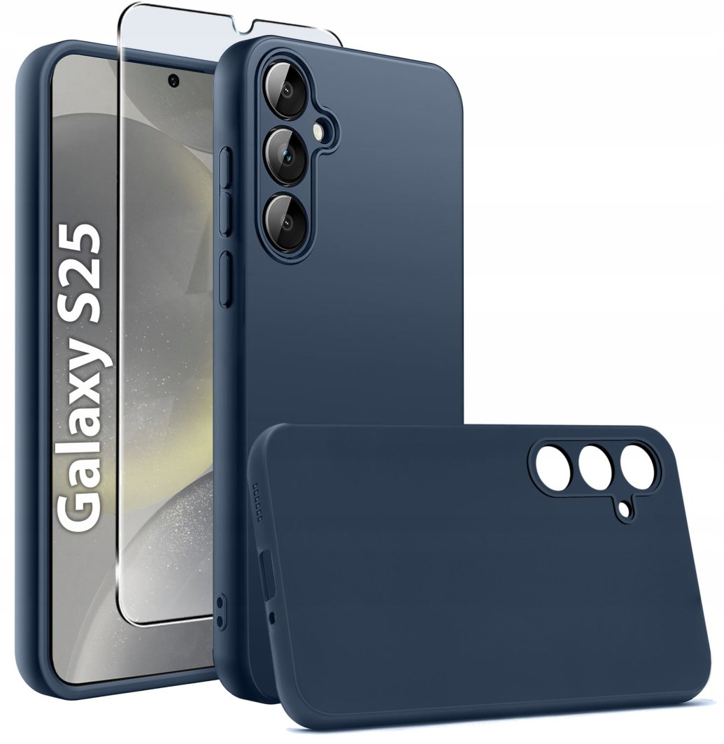 Etui do Samsung S25 CASE Gumowe Granatowe Matowe Silikon Slim + SZKŁO 9H