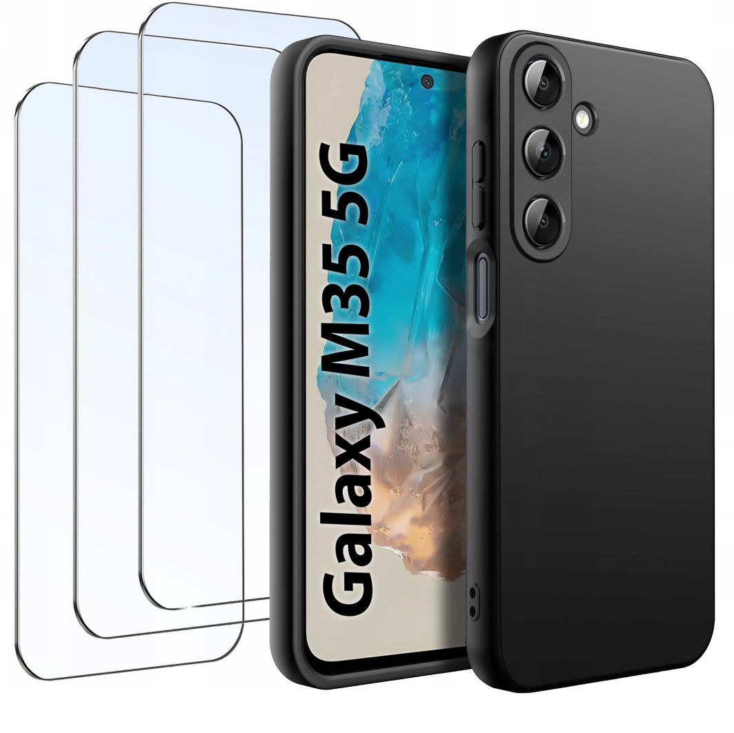ZESTAW Etui do Samsung M35 5G Matowe Czarne Silikon Slim + 3 SZTUKI SZKŁO 1