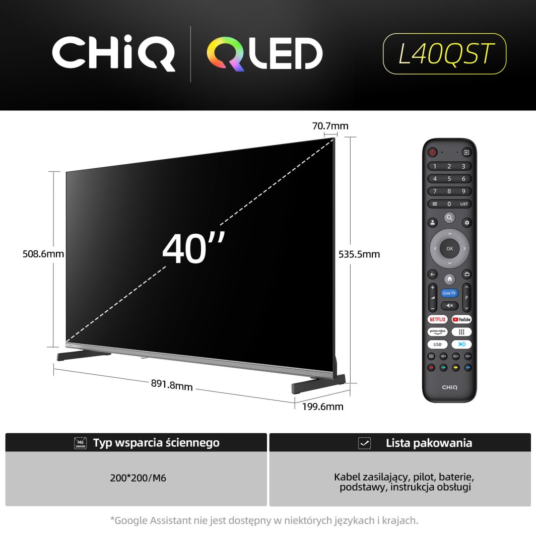 CHiQ L40QST TV 40", QLED, Full HD, Google TV, Frameless, Dolby Audio, dbx-tv, HDR 10 1