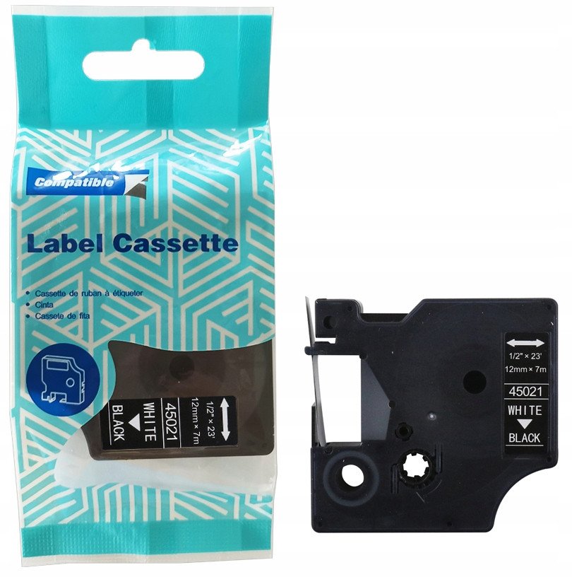 Taśma DYMO D1 45021 12mm x 7m S0720610 biały na czarnym zamiennik 1
