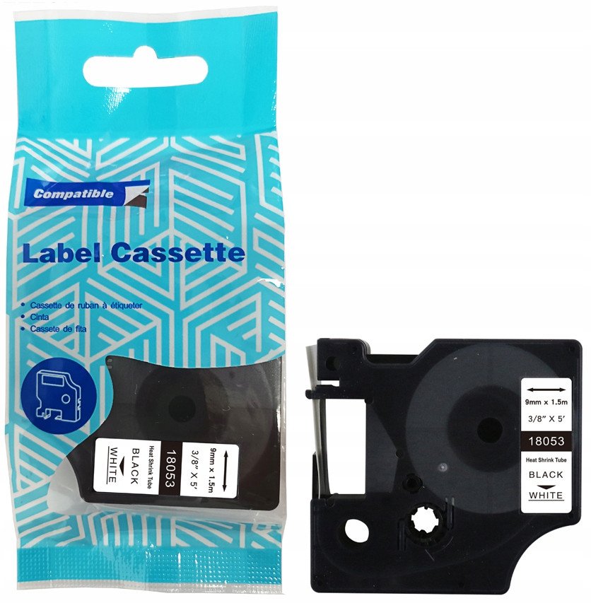 Rurka termo DYMO D1 18053 9mm x 1.5m czarny na białym zamiennik S0718280 1