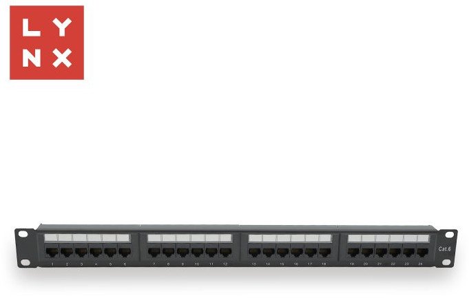 LYNX 19" patch panel 24-port, UTP Cat6, 50µ, nestíněný, černý
