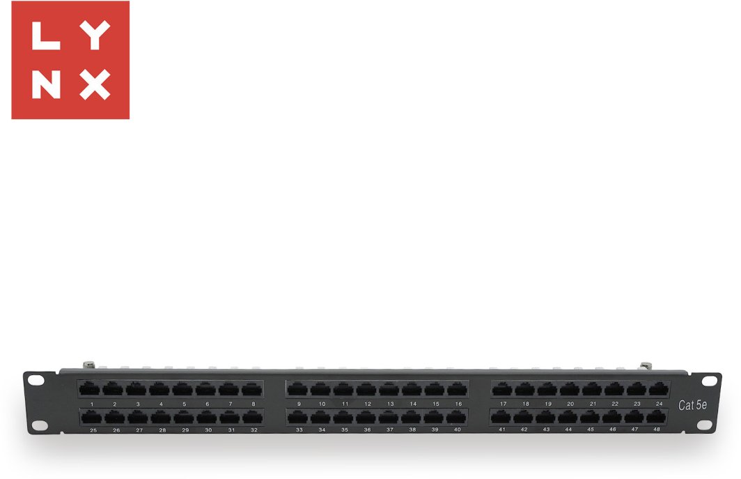 LYNX 19" patch panel 48-port, UTP Cat5e, 50µ, nestíněný, černý