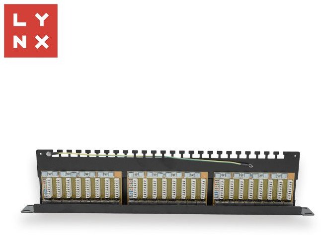 LYNX 19" patch panel 24-port, STP Cat6a, 50µ, stíněný, černý