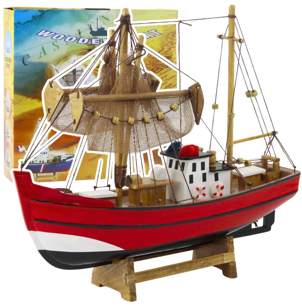 Model Kolekcjonerski Dekoracyjny Statek Kuter Rybacki Czerwony 30x26cm EDUKAMP 1