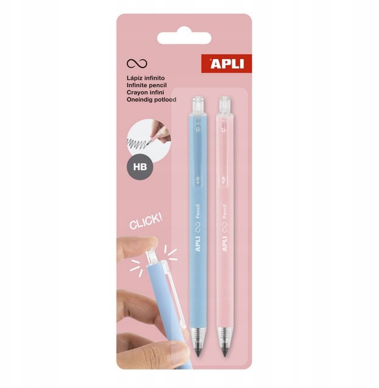 Ołówek automatyczny wieczny APLI Infinite, HB, blister, niebieski+różowy 1