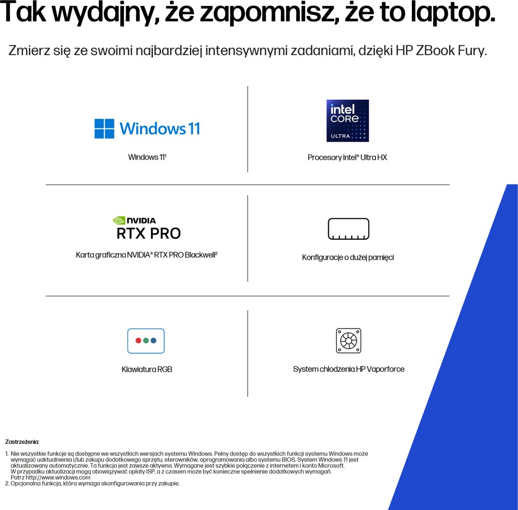 HP ZBook Fury G1i 18 inch Mobile Workstation PC Intel Core Ultra 7 Mobilna stacja robocza 45,7 cm (18") WQXGA 32 GB DDR5-SDRAM Wi-Fi 7 (802.11be) Windows 11 Pro AI PC, AI Workstation 1