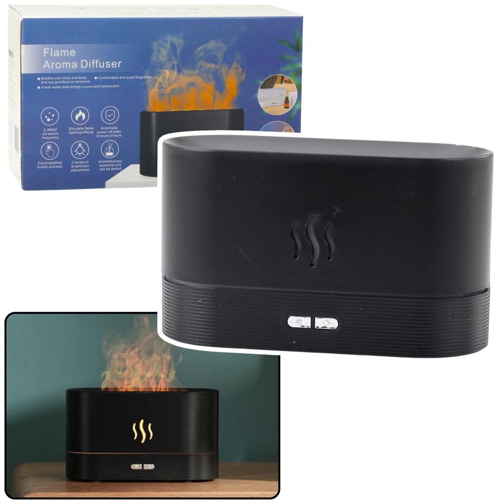 Nawilżacz Powietrza Dyfuzor Aromaterapia Efekt Ognia Kominek Czarny 180ml 1