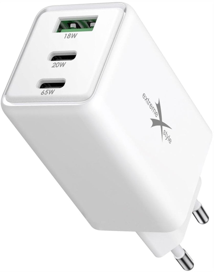 Ładowarka sieciowa 2x USB Typ-C + USB eXtremestyle GaN evo 65W 1