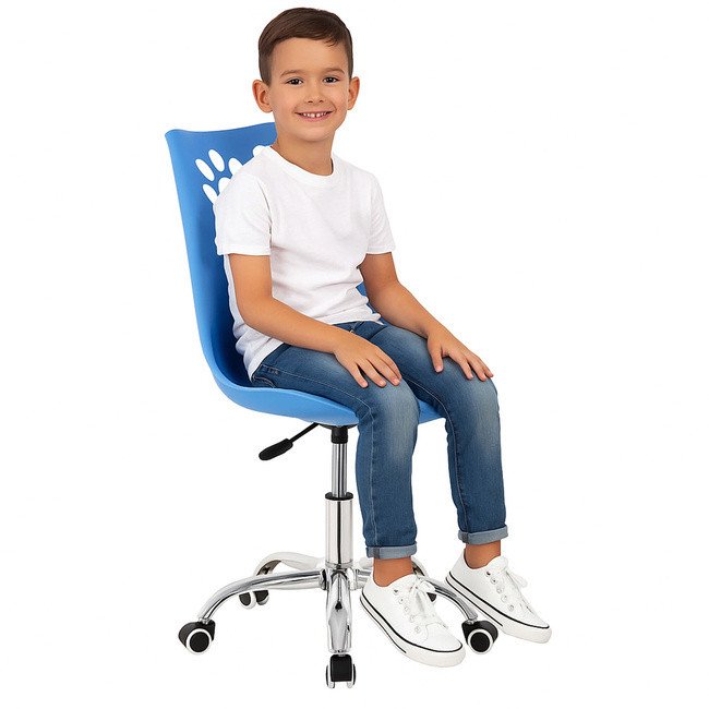 Fotel dziecięcy do biurka, obrotowe krzesło na kółkach regulowane dla dzieci do nauki, niebieskie UNIWERSALNY 1