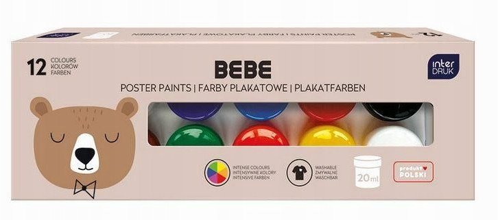 Farby plakatowe 20ml 12 kolorów Bebe Friends 1