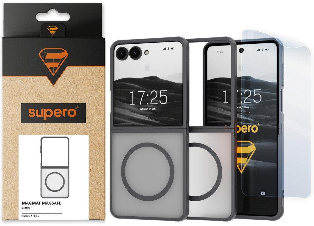 Etui do Samsung Galaxy Z Flip 7 MagSafe Supero, przezroczysto-czarne + folia 1
