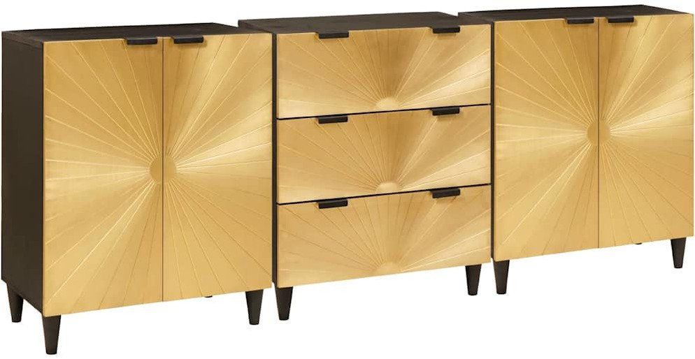 vidaXL Bufet 3 pcs Czarny i złoto 60 x 33 x 75 cm lite drewno mango 1
