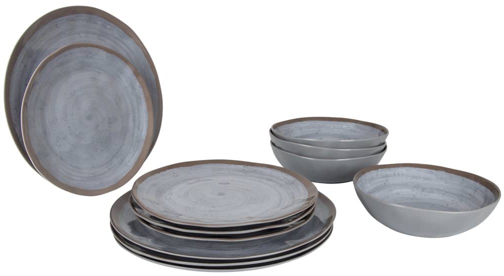 Bo-Camp 12-częściowa zastawa stołowa Halo, melamina szara i terakotowa 1