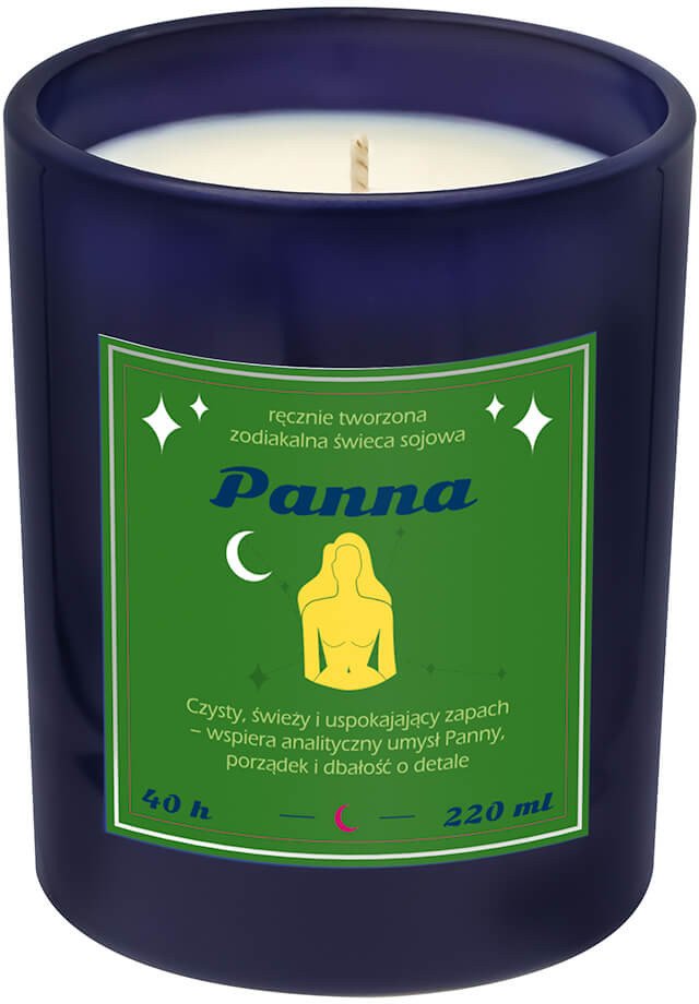 Świeca zodiakalna sojowa naturalna zapachowa PANNA - bezpieczna, ręcznie robiona w szklanym słoiczku na prezent upominek dla osoby ze znakiem zodiaku PANNY 1