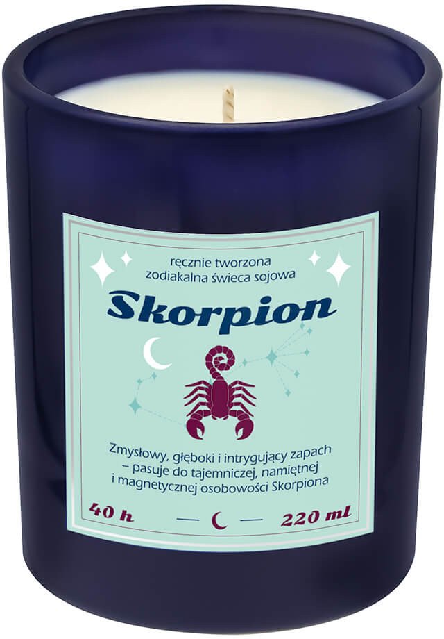 Świeca zodiakalna sojowa naturalna zapachowa SKORPION - bezpieczna, ręcznie robiona w szklanym słoiczku na prezent upominek dla osoby ze znakiem zodiaku SKORPIONA 1