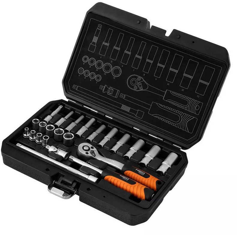 Zestaw kluczy nasadowych 1/4", 23 szt., satynowy 10-231 1