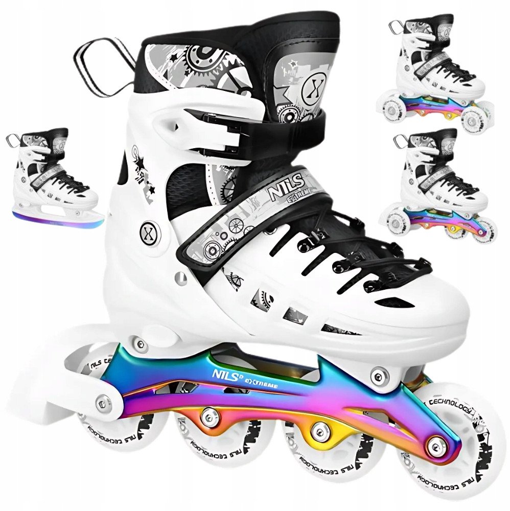 NH10905 4w1 ŁYŻWOROLKI LED BIAŁE Z WYM. PŁOZĄ HOKEJOWĄ RAINBOW ROZM. L(39-42) NILS EXTREME 1