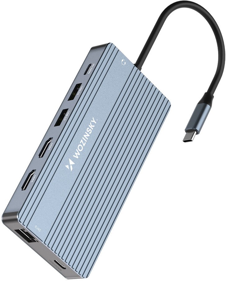 14w1 HUB do 3 monitorów USB-A USB-C DisplayPort HDMI RJ45 SD TF mini jack - szary 14w1 HUB do 3 monitorów USB-A USB-C DisplayPort HDMI RJ45 SD TF mini jack - szary 1