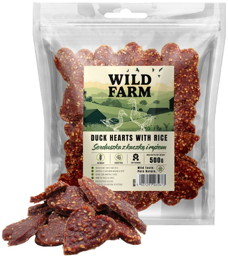 WILD FARM Serduszka z kaczką i ryżem 500g przysmak dla psa 1