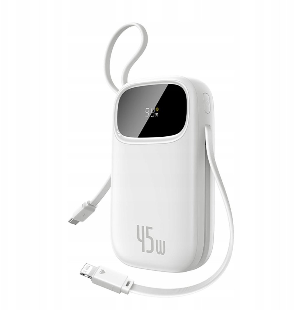 Powerbank Baseus EnerFill FC31 20000mAh 45W z wyświetlaczem cyfrowym i 2 wbudowanymi kablami (USB-C + Lightning) - biały 1