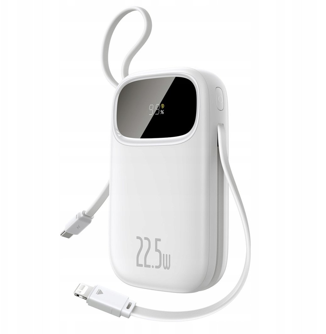 Powerbank Baseus EnerFill FC31 20000mAh 22.5W z wyświetlaczem cyfrowym i 2 wbudowanymi kablami (USB-C + Lightning) - biały 1